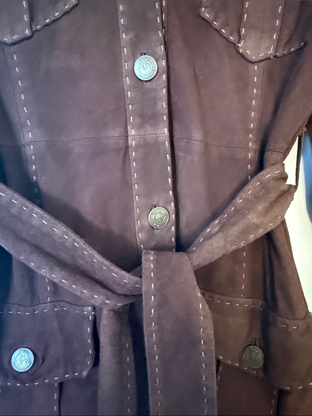 Vintage Lilly Pulitzer Brown Lamb Suede Belted Safari Jacket Coat Small - Picture 4 of 13